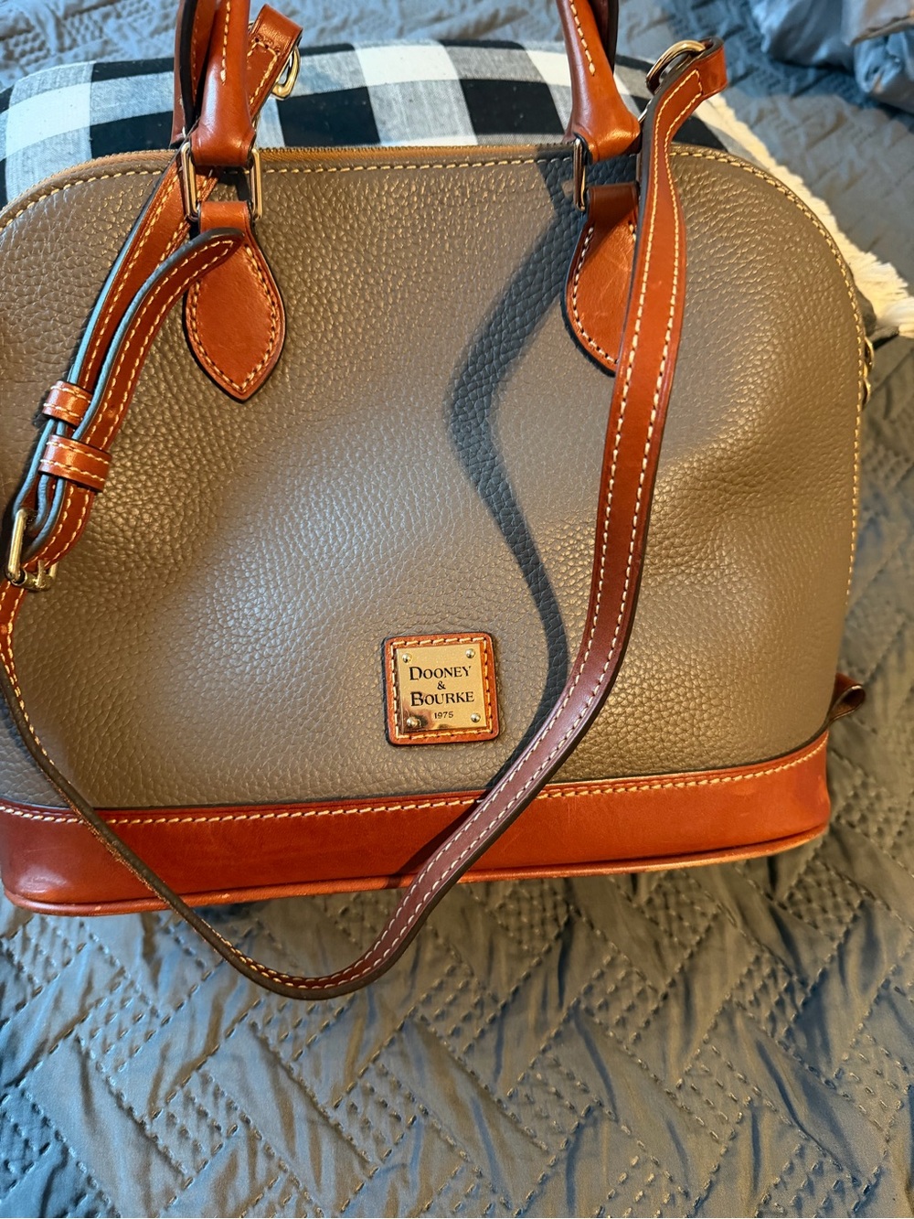 Dooney & Bourke Taupe Pebble Leather Satchel with Brown Trim
